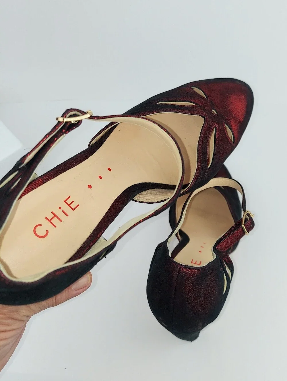 Chie Mihara Metallic Red Black Glitter Retro Style Heels